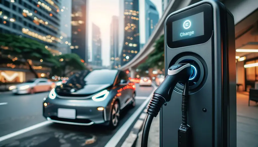 Electric car charging on a city street
