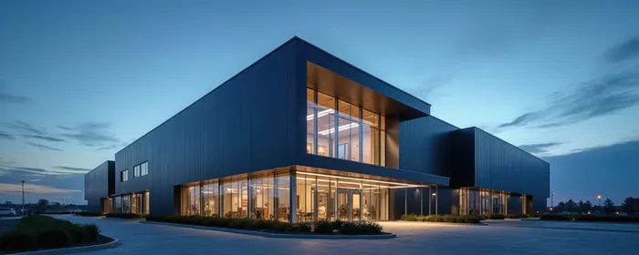 Modern commercial building at twilight